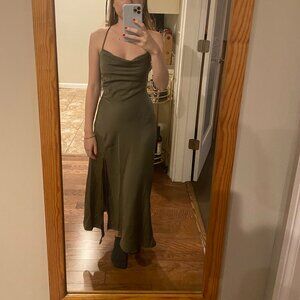 ASTR Olive Satin Midi Dress